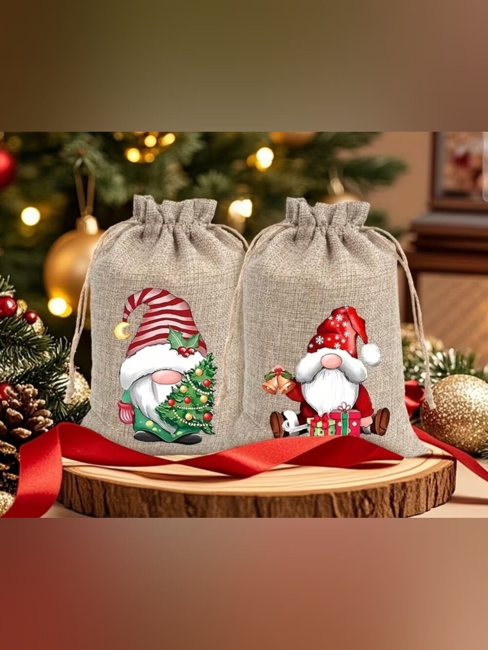 Holiday Gnome Drawstring Gift Bags 4x6 Qty 24 - Picture 2 of 3